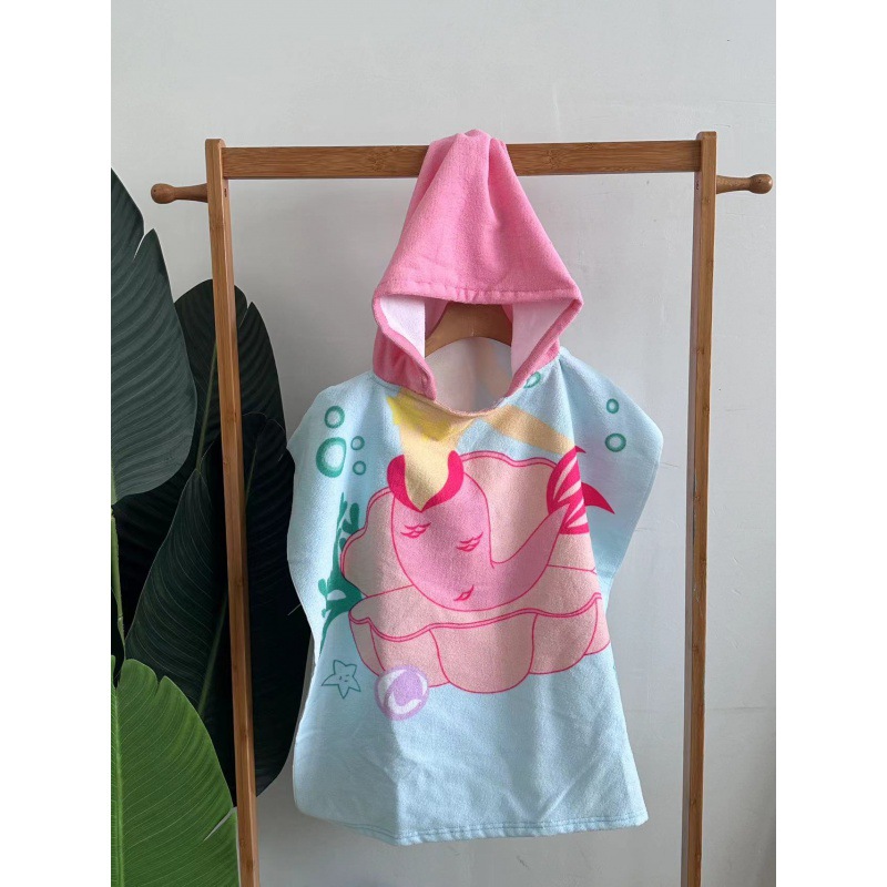 Picture of Children's Bath Towel Hooded Poncho Bathrobe Super Soft Wearable Baby Absorbent Towel for Boys and Girls Swimming
