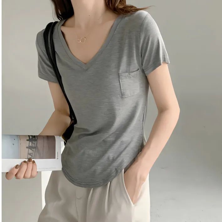 Modal Cotton Draped Trendy Short-sleeved T-shirt Women's Summer Loose Korean-style Base Shirt All-match Casual V-neck Top