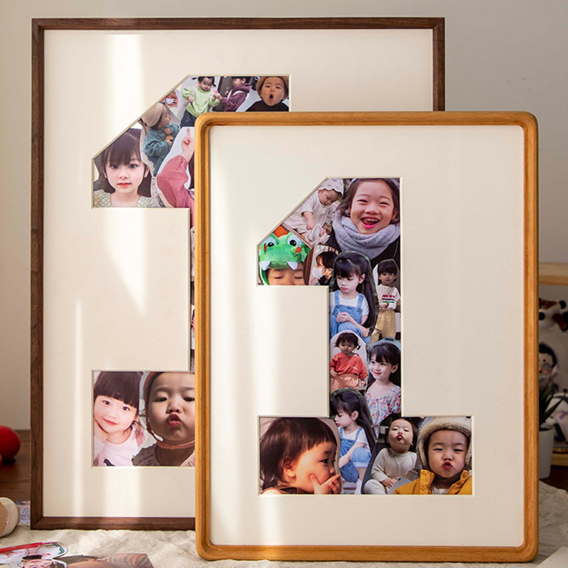 Picture of Baby growth memorial photo frame solid wood wall-mounted photo frame made of picture frame 1-year-old children's day gift table