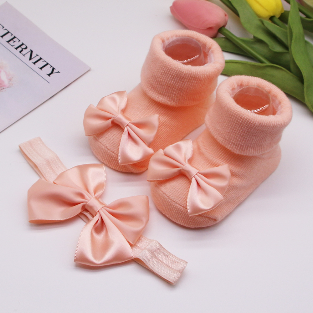 Picture of 2023 New Baby Headband + Socks Set Ribbed Bow Headband Baby Breathable Knitted Cotton Socks