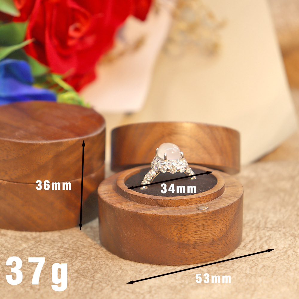 Picture of Jewelry Box Creative Solid Wooden Ring Box Jewelry Storage Box Round Fashion Wooden Black Walnut Gift Box