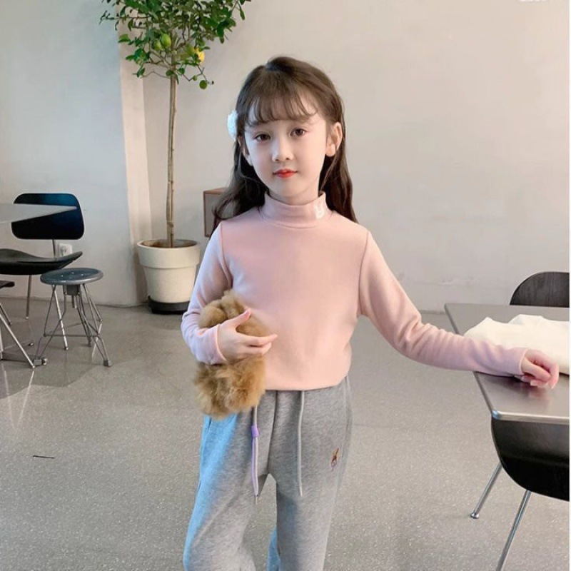 Picture of Girls' bottoming shirt thickened double-sided velvet half turtleneck baby long-sleeved T-shirt Western style medium and big children's inner warm top