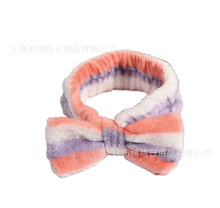 Picture of Korean Style Cute Dot Striped Headband Bow Hair Band Plush Hair Accessories Face Wash Hair Band Makeup Mask