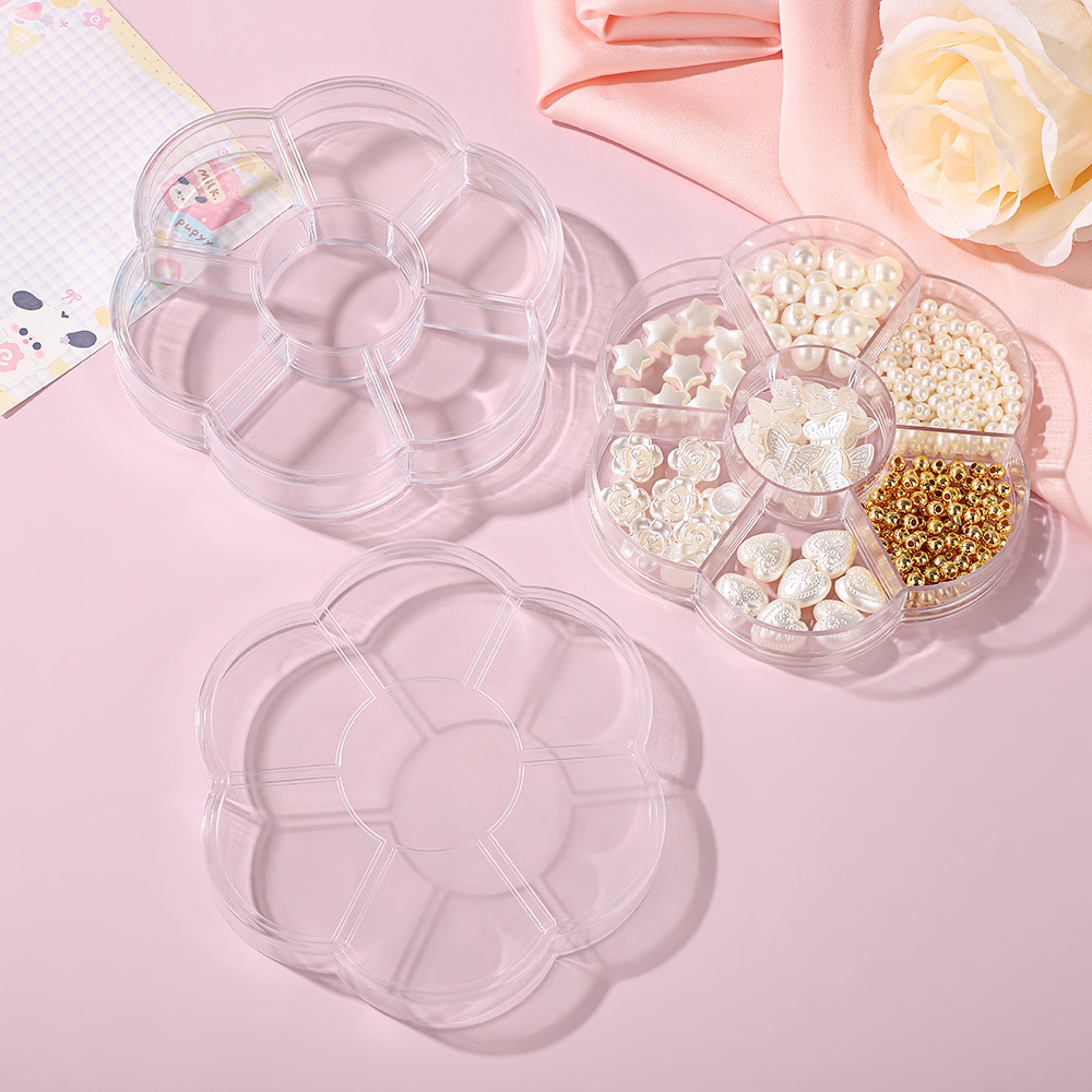 Transparent small size PS Plum Blossom Box Desktop Beauty Jewelry Storage Box DIY Bead Accessories Seven-compartment Plastic Box