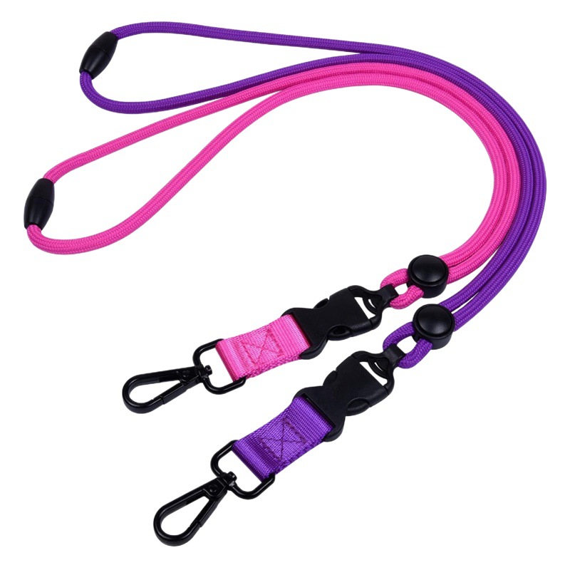 Rose red lanyard round rope purple heavy lanyard durable Badge clip badge detachable metal buckle ID card holder