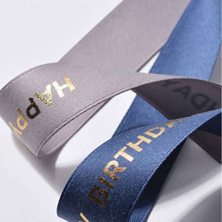 Hot selling 2cm double-sided polyester cotton belt bronzing letter printing logo handmade material ribbon gift box packaging ribbon