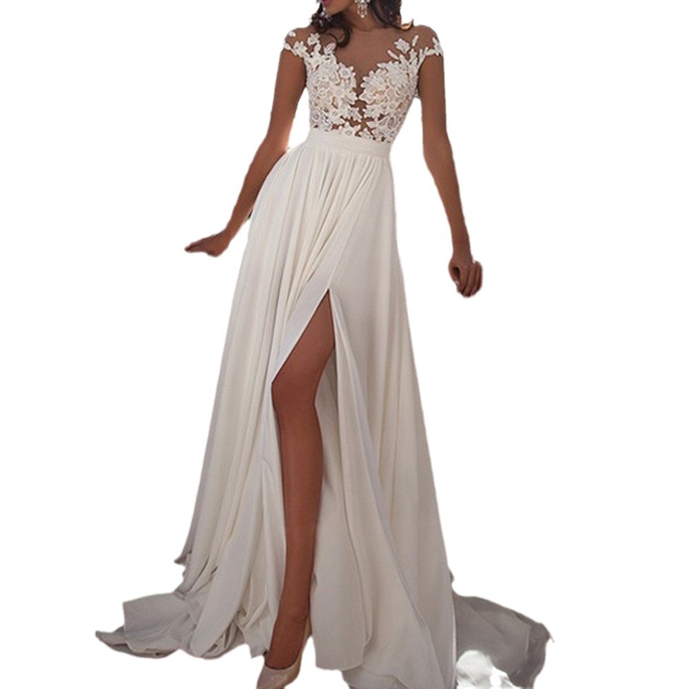Picture of 2025 European and American Export Cross-Border New Wedding Dress Amazon Wish Sexy Lace Slit Evening Dress Wholesale