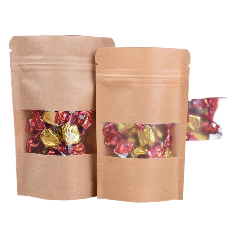 Wholesale Kraft paper self-standing bag paper packaging bag nut food self-sealing bag scented tea candy compact bag 100 pieces Price