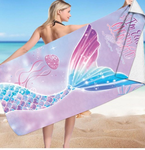 Foreign Trade Europe and America Explosions Mermaid Pearl Shell Beach Towel Color Mermaid Tail Children's Towel Swimming Towel
