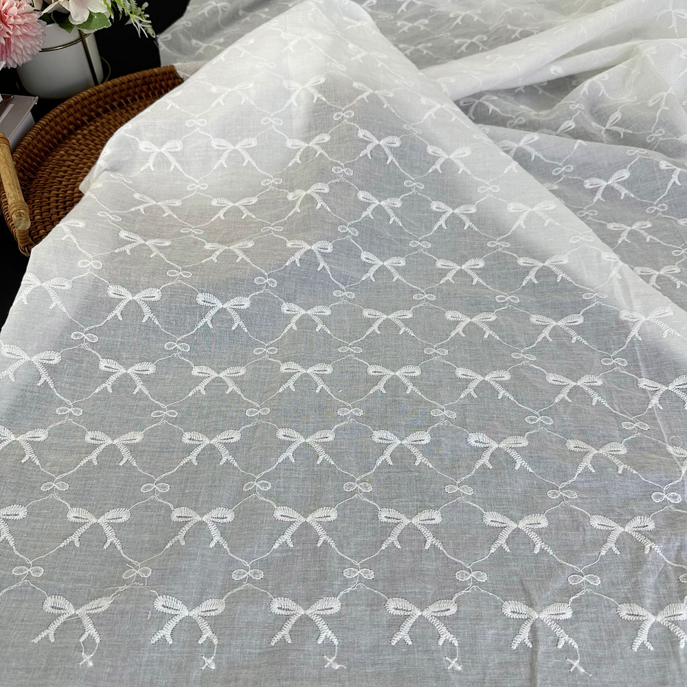 Cotton White Bow Water-Soluble Embroider Fabric Spring and Summer Children's Dress 9088 Cotton Water-Soluble Embroider Fabric