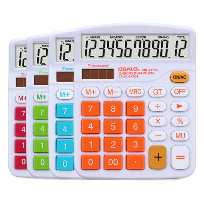 837 Solar Calculator Business Office 12-Bit Large Screen Power Calculator Business Accounting Color Calculator