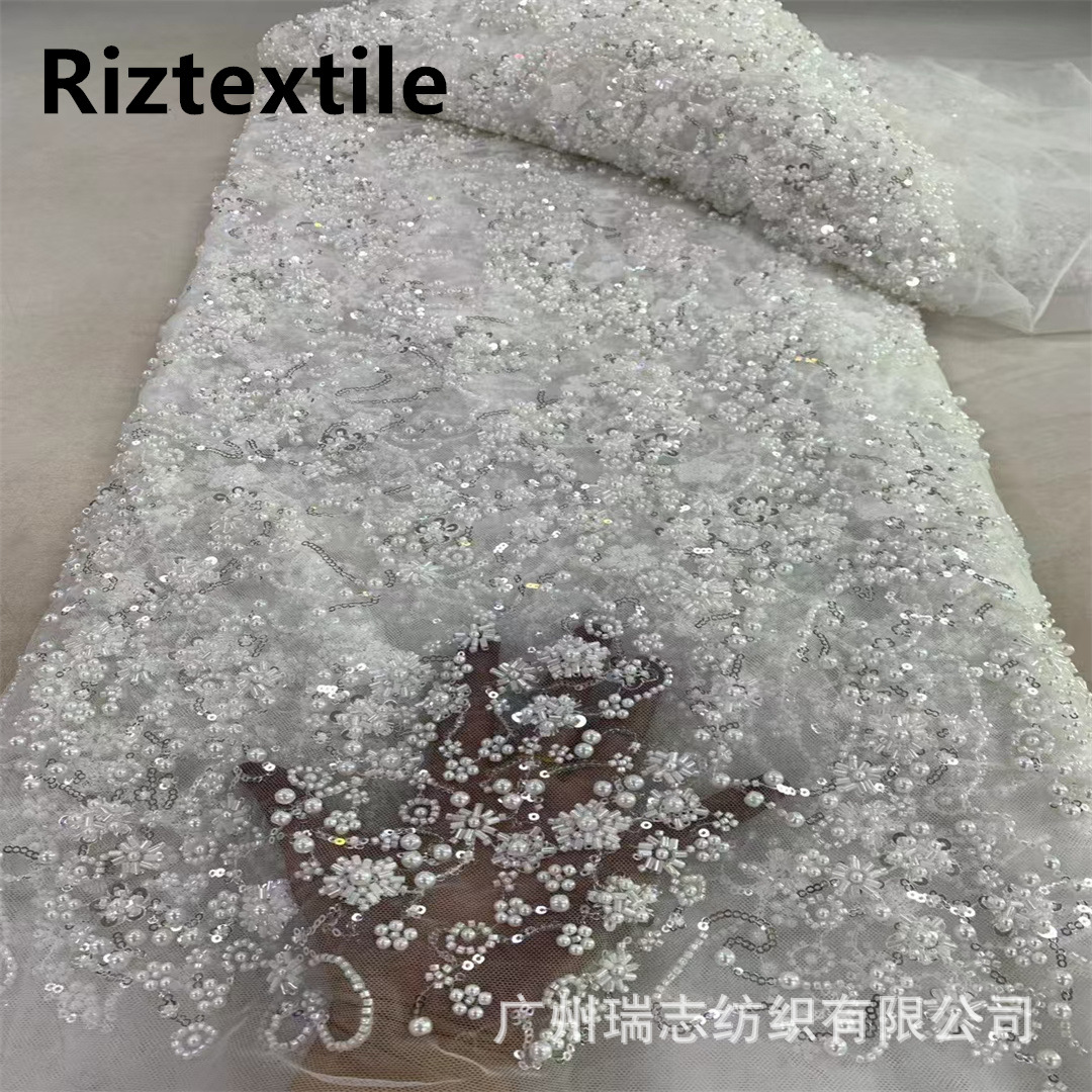 New manufacturers European and American heavy industry bead tube large bubble bead embroidery fabric high-end dress wedding dress with beads lace embroidery fabric