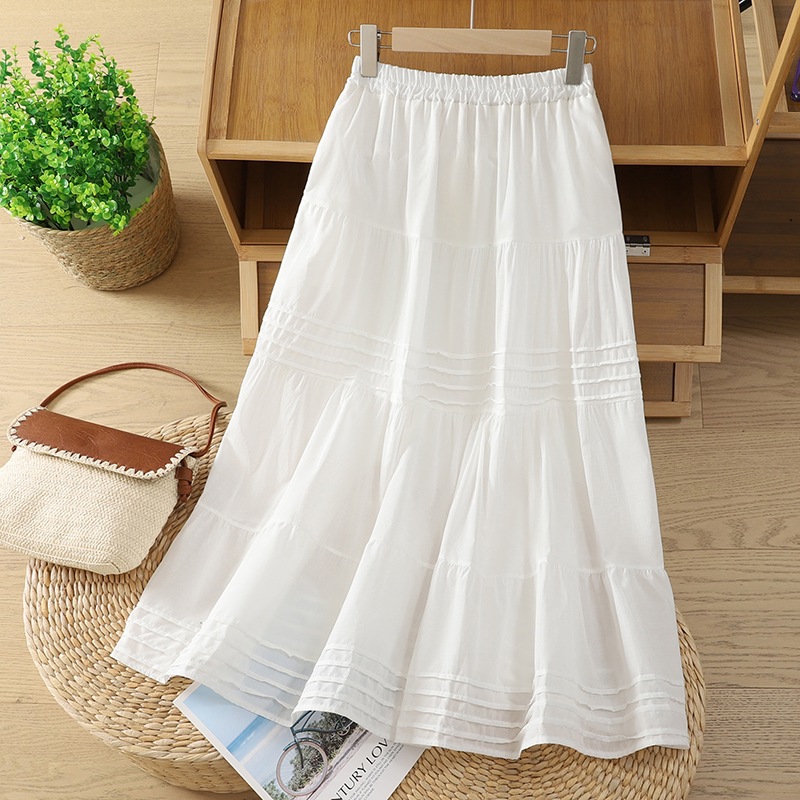 High Waist A- Line White Skirt Women's Spring 2025 New High-Level Hip Covering Mid-Length Skirt Super Fairy Style Umbrella Skirt