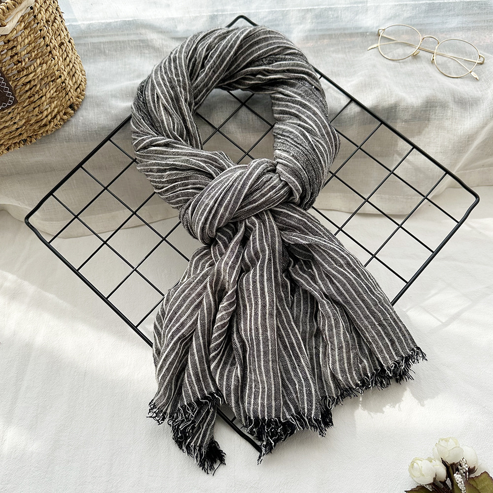 Picture of Amazon Hot Autumn New European and American Striped All-match Silk Scarf Women's Artistic Foreign Style Shawl Men's Cotton Scarf