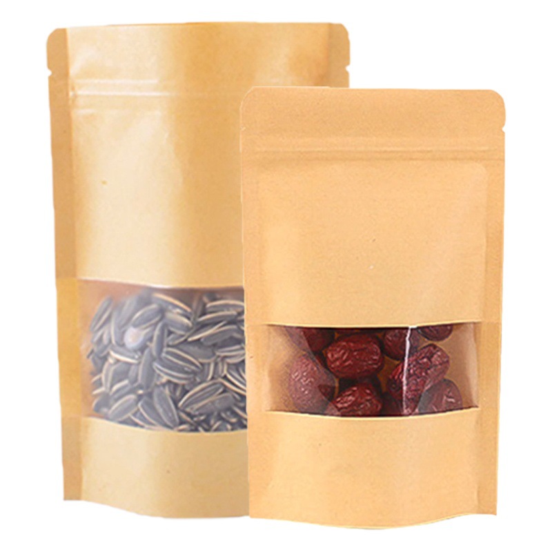 Frosted window Kraft paper bag in stock food grade plastic sealed self-standing zipper self-sealing candy tea packaging bag