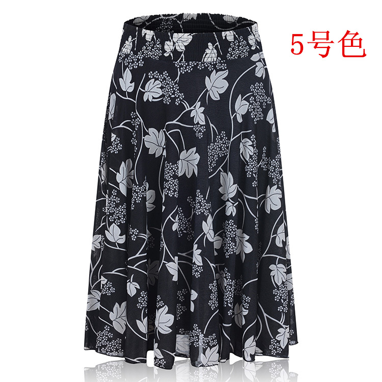 Picture of Middle-aged and elderly summer thin skirt mother's elastic waist color ice silk mid skirt high waist elastic dancing skirt