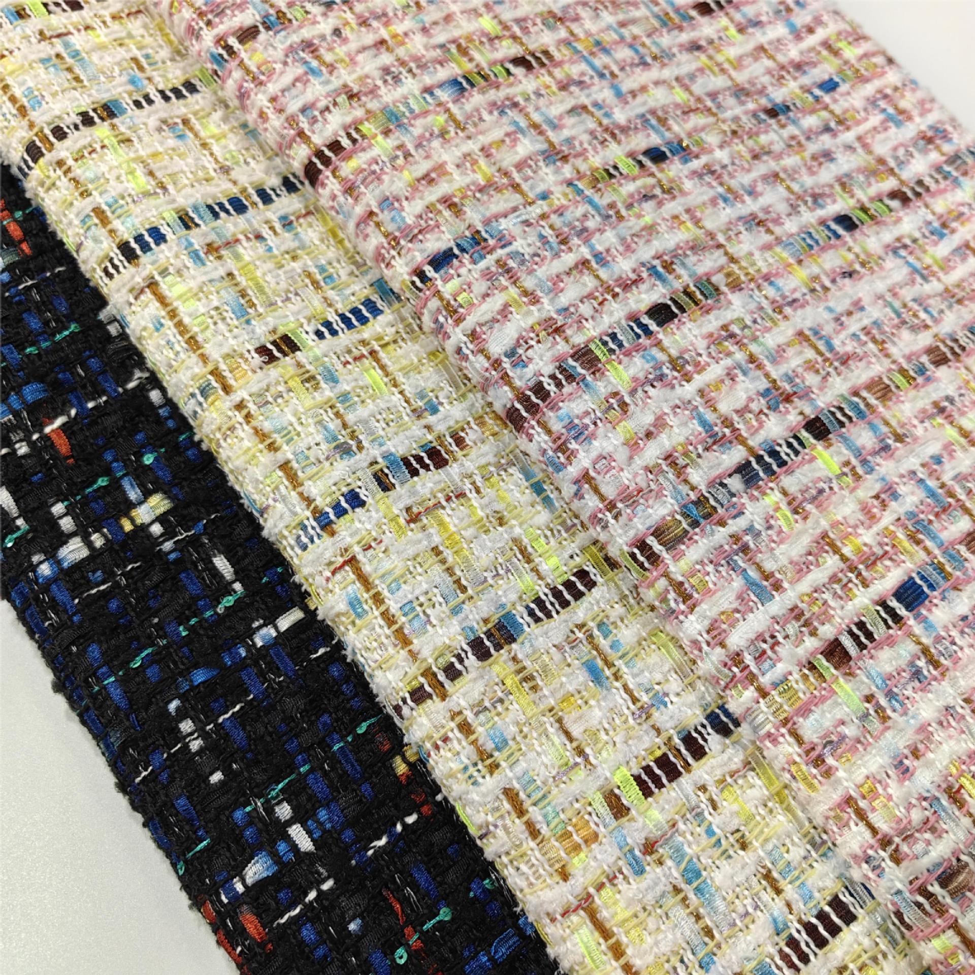 New Gold Silk Small Plaid Colorful Segment Dye Slub Tweed Plaid Fabric Fragrant Style Gold Silk Woven Tweed