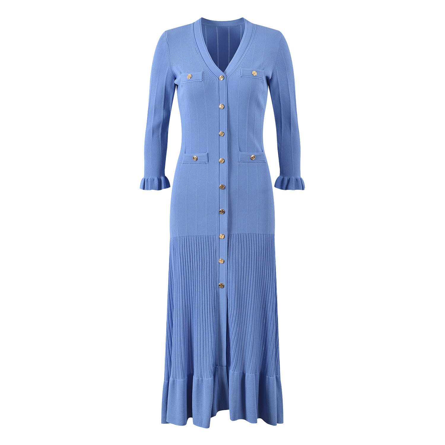 Foreign Trade Cross-Border Ins Women's Clothing S Family V Neck Dress Women's 2025 New Long Skirt Elegant Single-Breasted Knitted Skirt