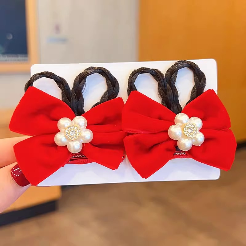 Picture of Children's Hairpin Headdress Little Girl Head Flower Cute Wig Braid Performance Bow Hairpin New Year's Eve Hair Accessories