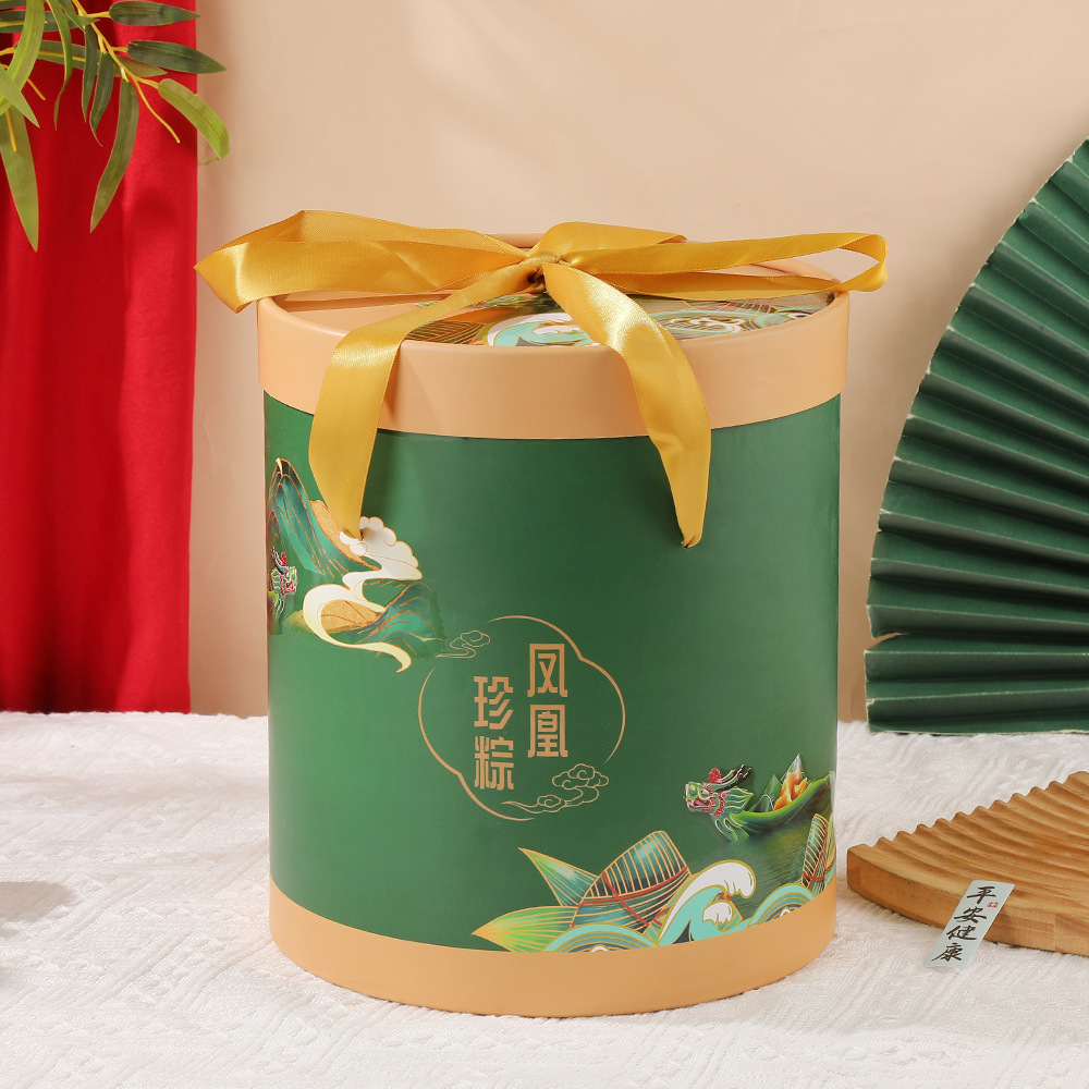 Creative Round Large Barrel Dragon Boat Festival Gift Box New Chinese Tea Suitcase Holiday Gift Packaging Box Empty Box