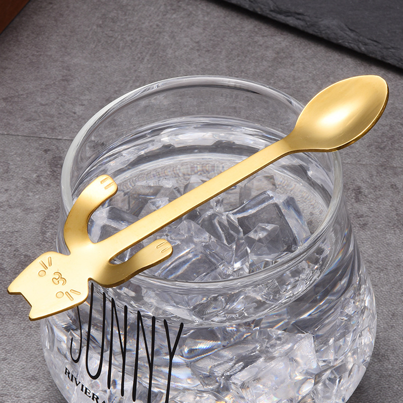 Picture of 304 stainless steel cat spoon creative cartoon hanging side spoon cute coffee spoon gold plated mixing spoon plus logo