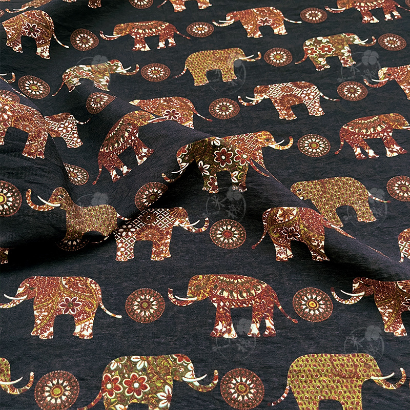 Layered elephant pattern ethnic style digital printed fabric brocade cotton fabric cheongsam dress top Hanfu handmade fabric