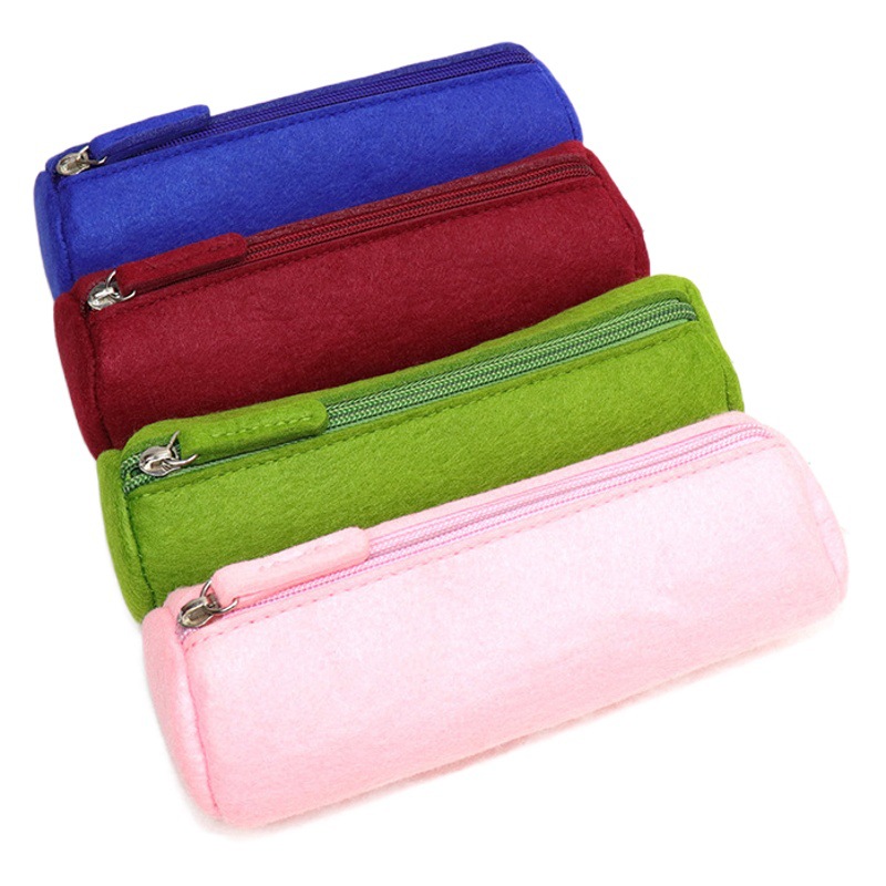 Factory Supply Felt Pencil Bag Advertising Pencil Bag Solid Color Cylinder Flat Pencil Bag Large Capacity Stationery Pencil Bag