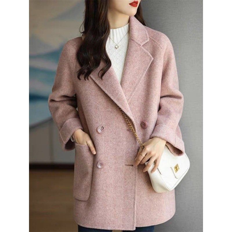 Picture of High-end handmade herringbone double-sided fleece coat for women 2023 autumn and winter mid-length small wool double-sided woolen coat loose
