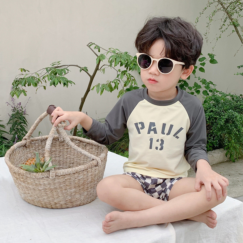 Children's Long-sleeved Sunscreen Swimsuit Set Quick-drying Summer Shorts Swimsuit Big Kids Boys Beach Hot Spring Swimsuit
