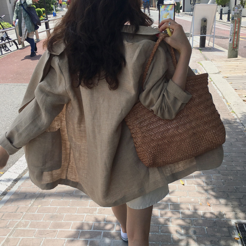 Picture of 1688 Early Autumn New Korean Internet Celebrity Cotton and Linen Suit Jacket Women's Loose Linen Suit British Style Commuting