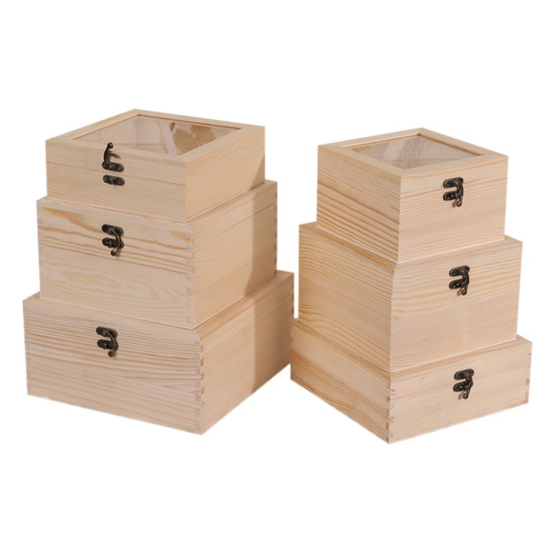 Creative dried flower wooden box in stock wholesale succulent glass cover wooden box candy wooden box direct supply Baby Full Moon gift box