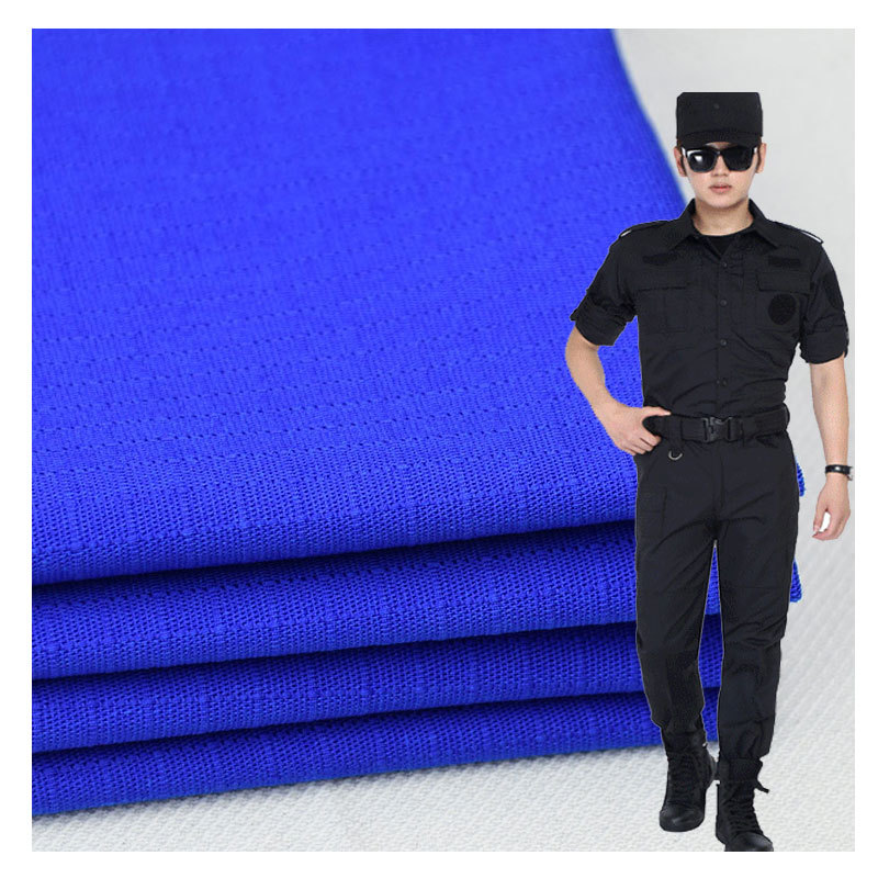 CVC elastic Plaid security training suit shirt fabric polyester cotton three-grain tooling fabric 20s