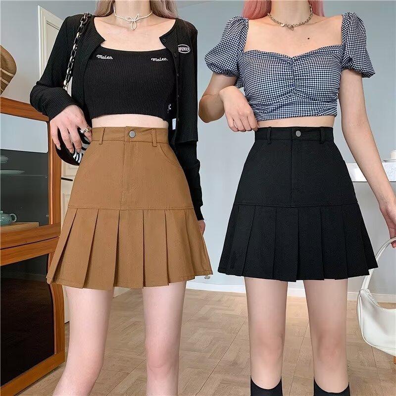 High-waisted Denim Short Skirt for Women 2024 Summer New Style Slimming Look Versatile and Fashionable Pleated Skirt with Hip-covering A-line Skirt