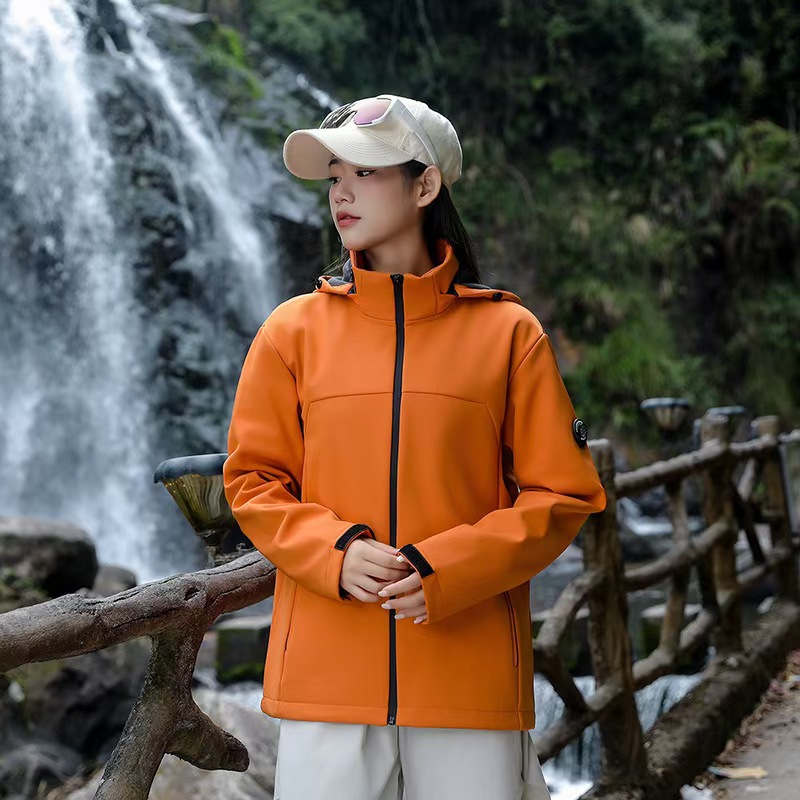 Picture of Fleece-Lined Softshell Jacket for Men, Custom Outdoor Hooded Couple's Jacket, Thickened Windproof Jacket, Warm Coat for Women with Printing