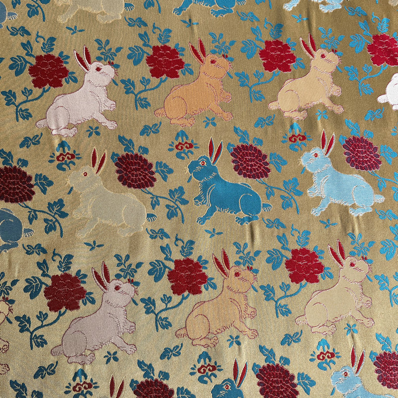 Cute Jade Rabbit Traditional Classical Han Dynasty National Style Fabric Woven Gold Flower Fabric Jacquard Brocade National Style Cheongsam Clothing Surface