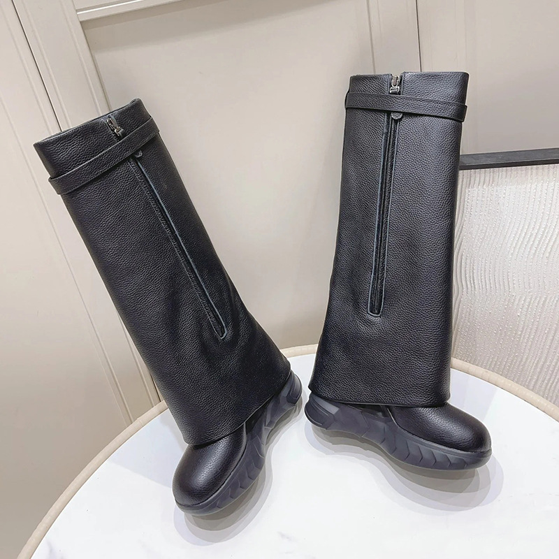 New Star Shark Boots Lock Long Boots Inner Height Wedge Heel Thick Bottom High Tube Boots for Women