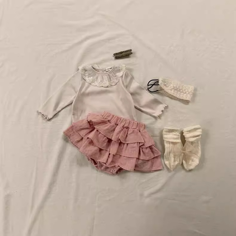 Girls' Spring Babydoll Shirt and Skirt Two-Piece Set Korean Style Children's Clothing Girls' Suits Western Style Spring Clothes Spring Clothes