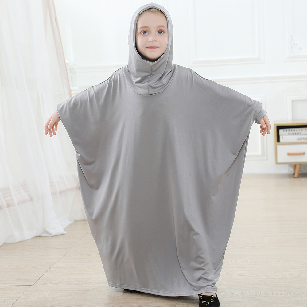 Large Swing Solid Color Fashion Batwing Sleeve Children's Dress 6399