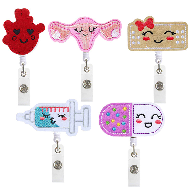 Cross-border Spot Band-Aid Felt Telescopic Easy Pull Buckle Rotating Alligator Clip Easy Pull ID Buckle Nurse Badge Clip