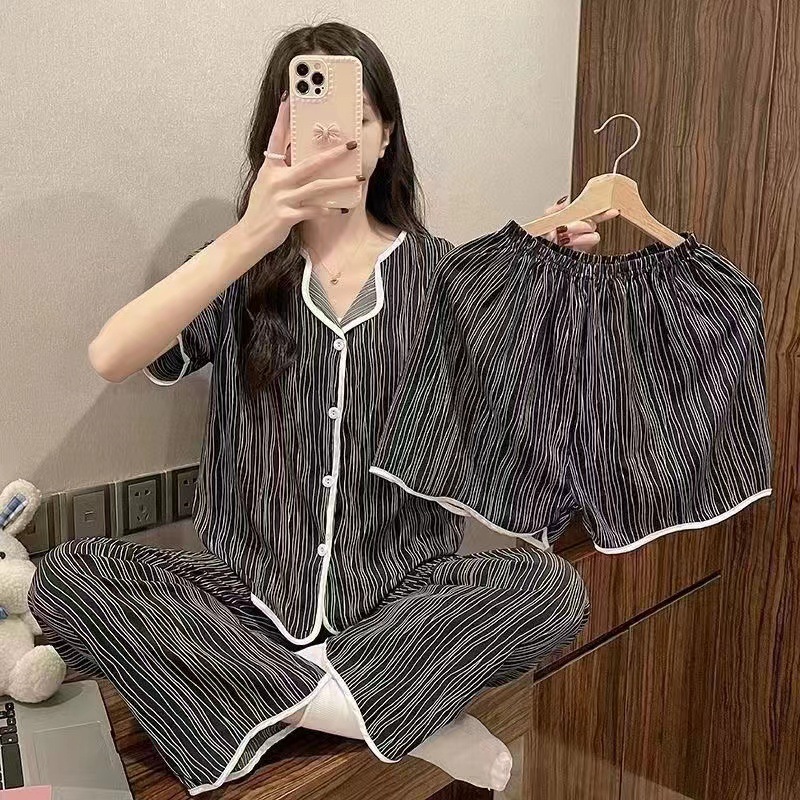 Picture of Pajamas for Women, Summer High-Fashion Influencer Three-Piece Set, Short-Sleeved Sweet Loungewear, Cool and Comfortable