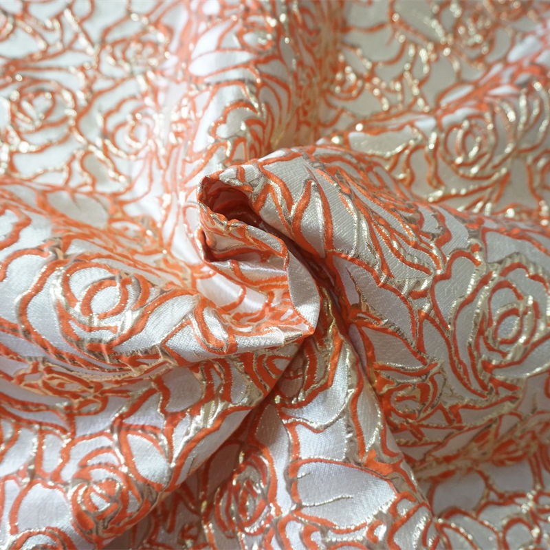 New Style Yarn-Dyed Orange Rose Embossed Elegant Jacquard Fabric Lolita Women's Dress Dress Bag Clothing