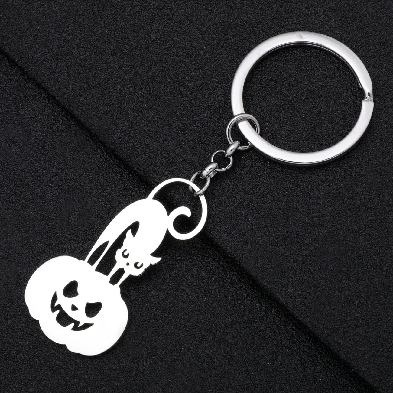 Amazon new black cat Pumpkin stainless steel keychain Halloween gift creative cartoon party pendant