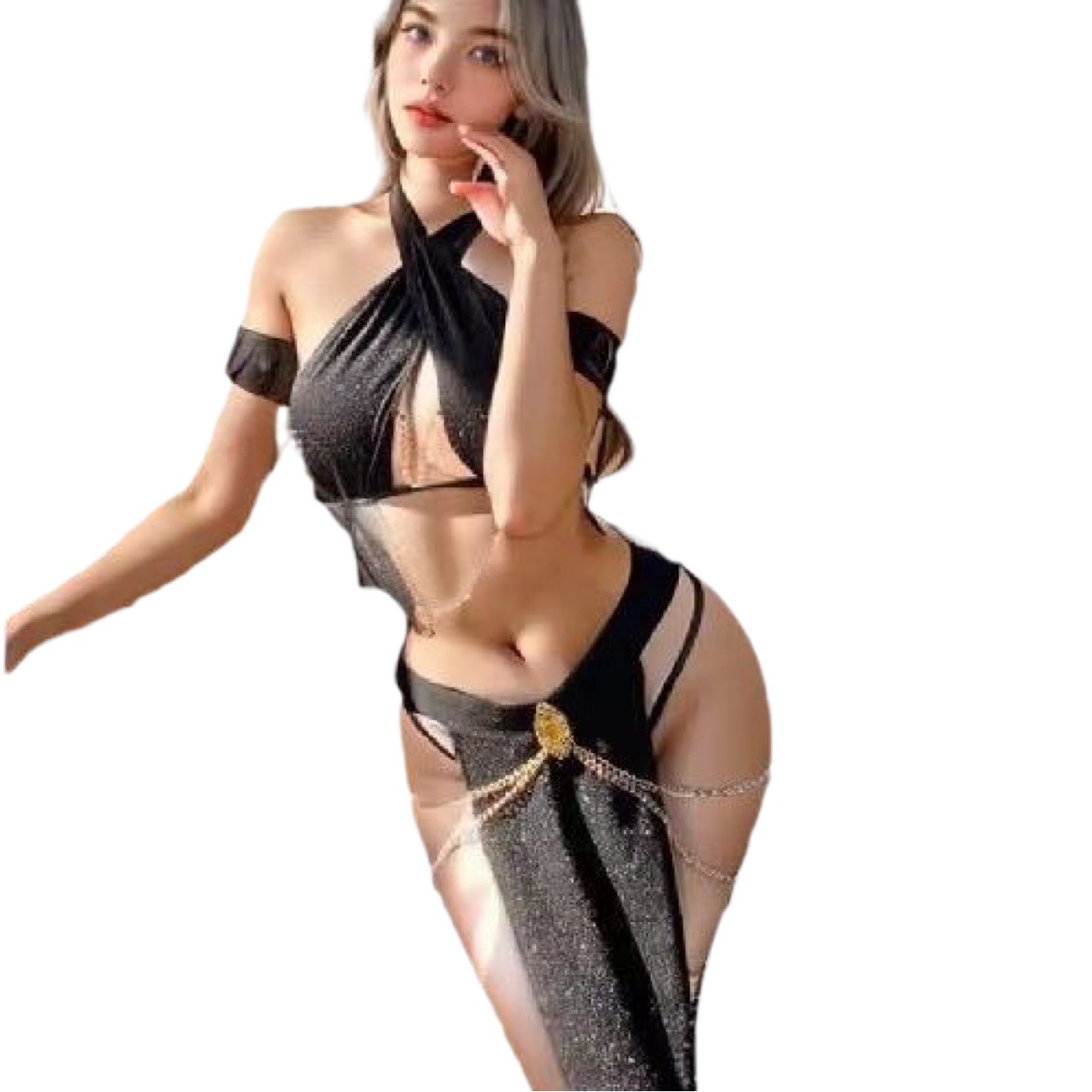 Sexy Queen fan hollow-out halter sexy antique Egyptian cat girl uniform role-playing uniform Princess sleeping clothes