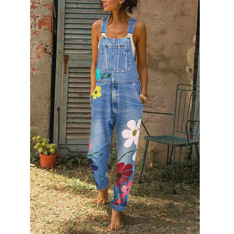 Overalls Summer Women's Pants Denim Straight Pants Advanced Classic All-match Loose Straight Pants Printing Technology high quality