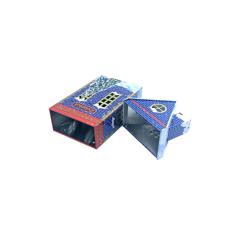 Picture of Christmas house shape tinplate box custom foreign trade export deposit iron can special-shaped iron box