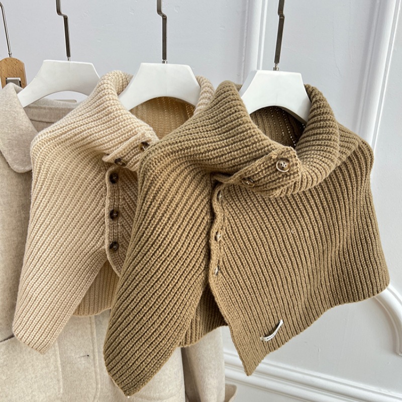 Korean-style split turtleneck sweater shawl women's autumn and winter button knitted pullover collar warm all-match scarf
