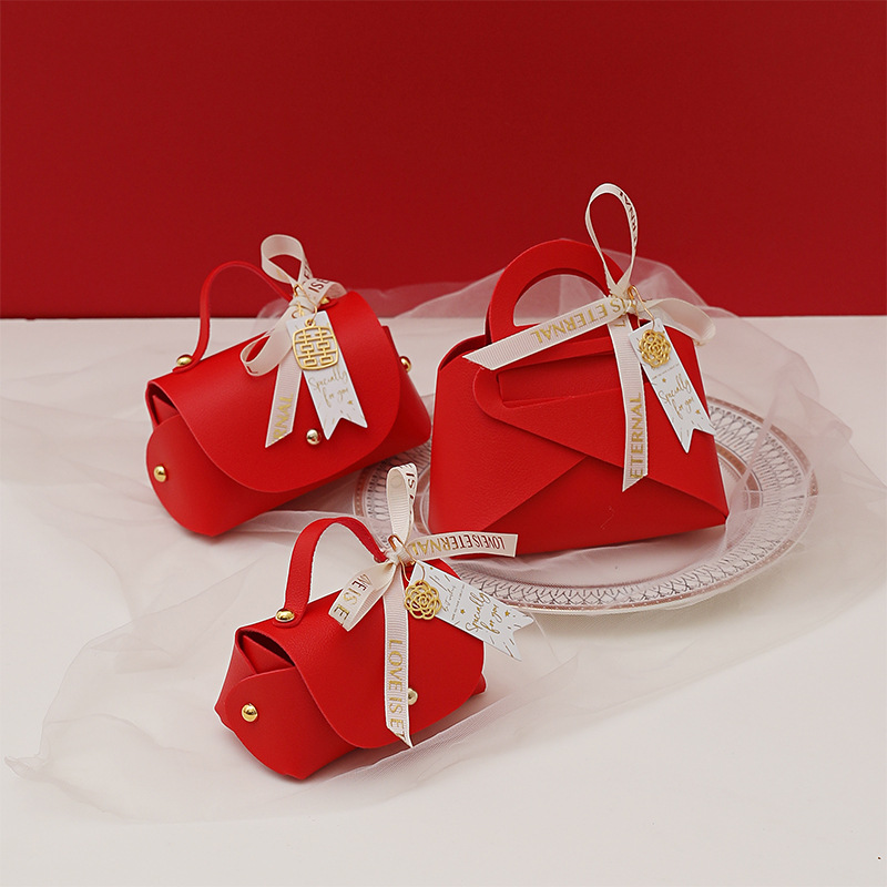 Picture of European Creative Wedding Candy Box Leather Ins Style Satchel Wedding Candy Bag Wedding Souvenir Gift Candy Gift Box