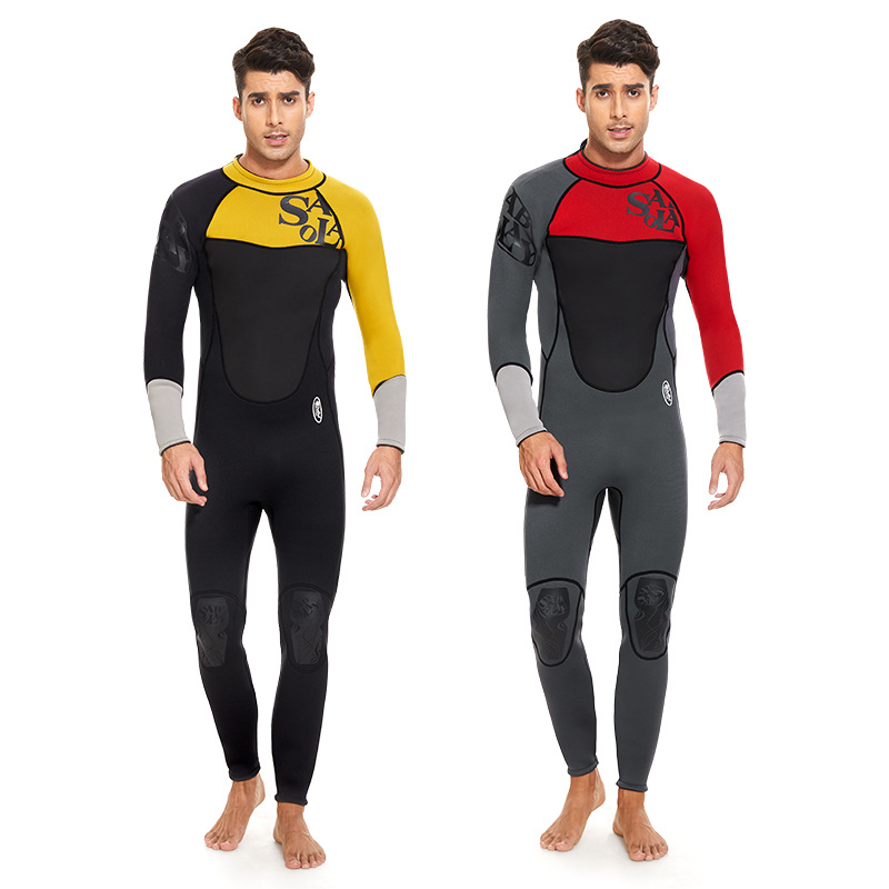 New European and American Size Wetsuit for Men 3mm One-Piece Long-Sleeved Cold-Proof Thickeneded Surfing Sun Protection Wetsuit Pants