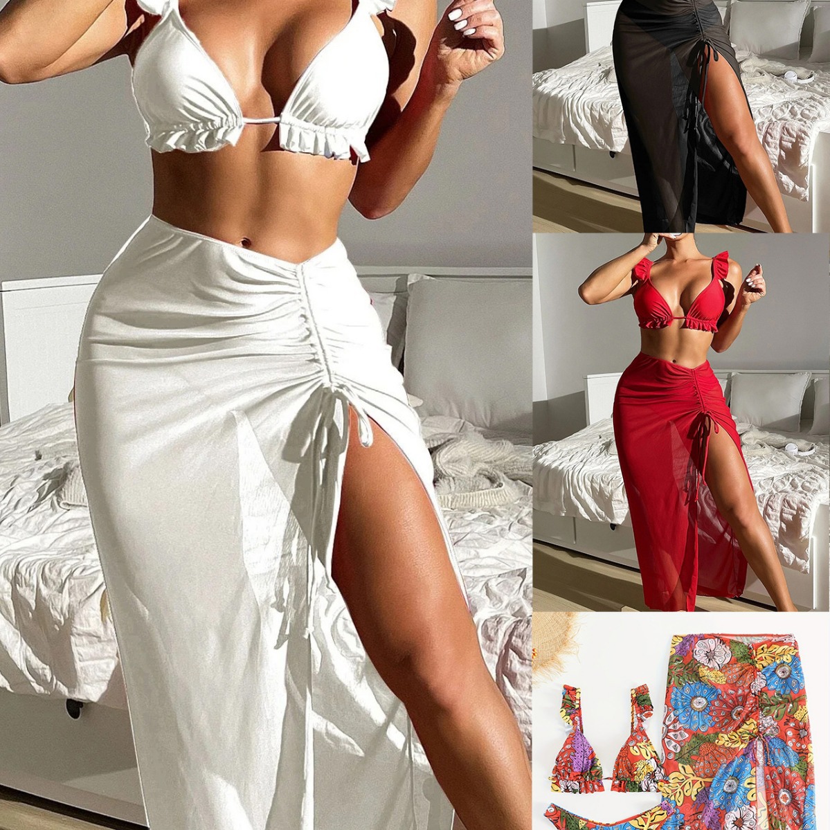 Aliexpress European and American One-Piece Bikini Three-Piece Sexy Fungus Swimsuit Women's Anti-Scratch Beach Trunks Swimwear