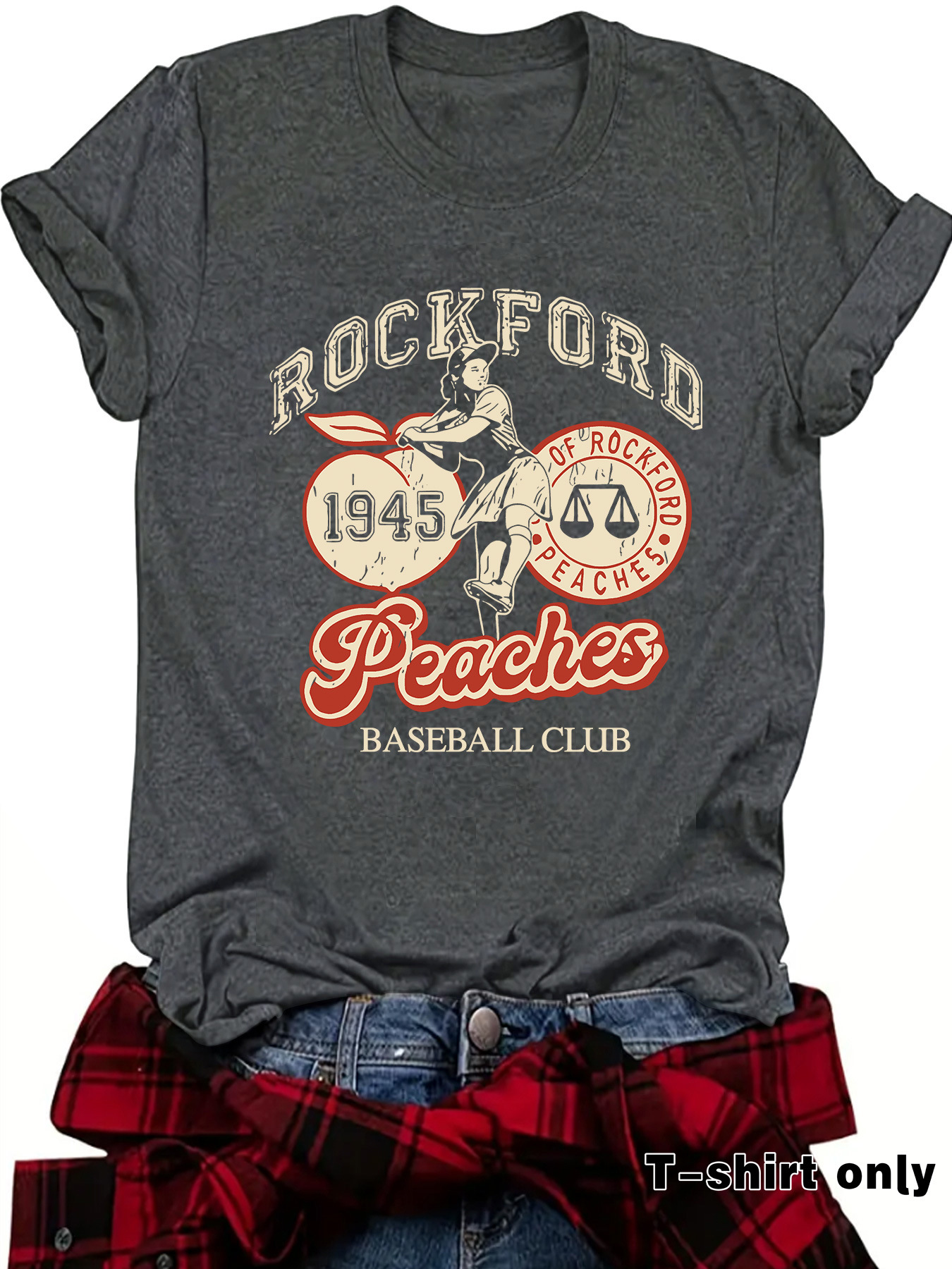 European and American in stock round neck short sleeve T-shirt printed ROCKFORD Peaches summer new comfortable T-shirt design sense